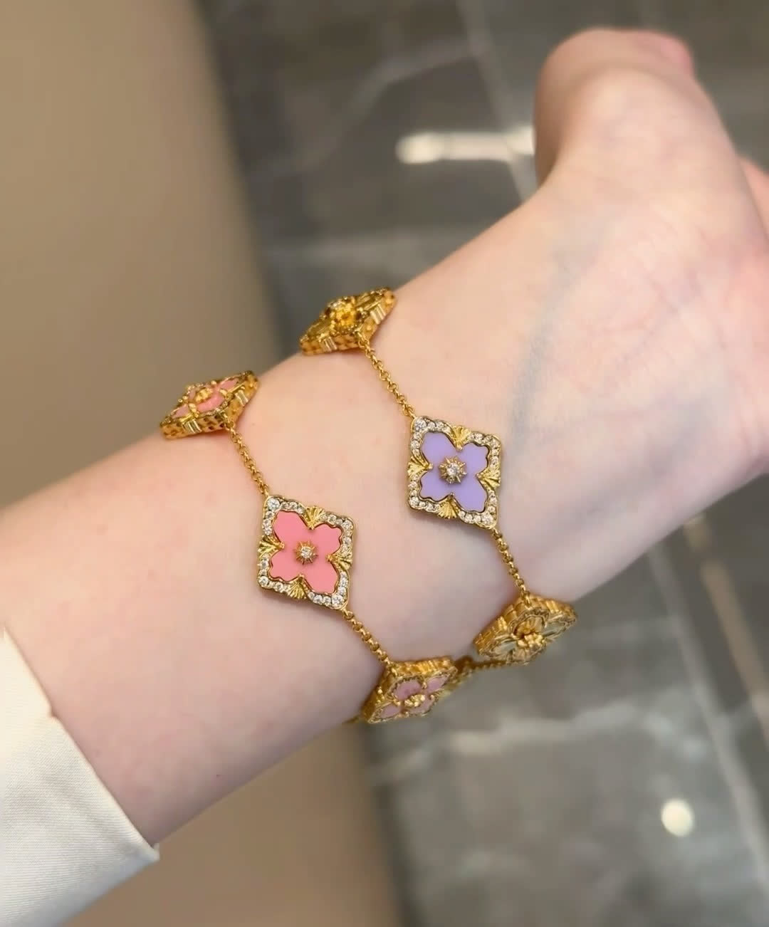 Van Cleef & Arpels Alhambra Pink and Purple Enamel Bracelet